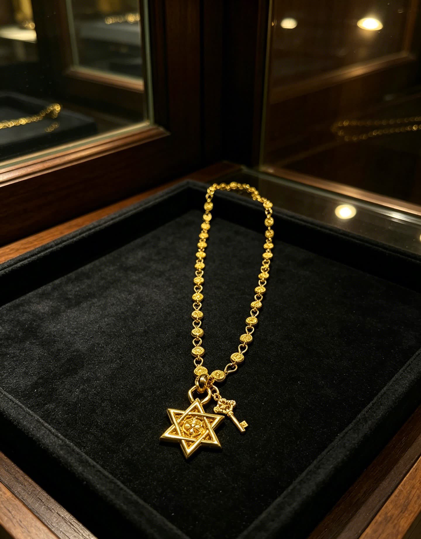 Chrome Hearts Gold-Plated Star of David Necklace with Key Charm